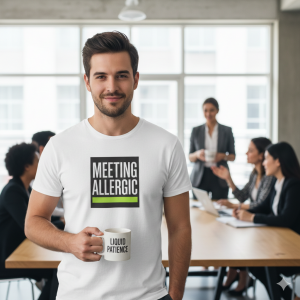 Home meeting allergic tee | ultra condensed grotesk text, streetwear caption shirt