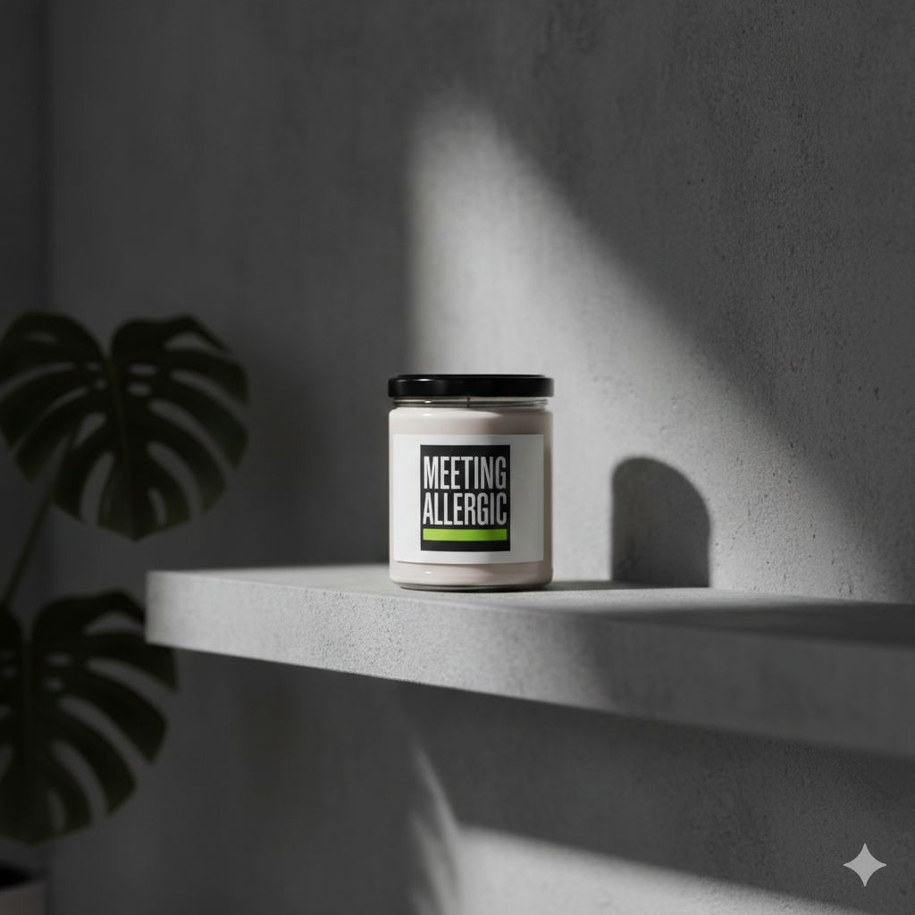 "meeting allergic" studio candle | industrial grotesk soy wax home fragrance "meeting allergic" studio candle | industrial grotesk soy wax home fragrance