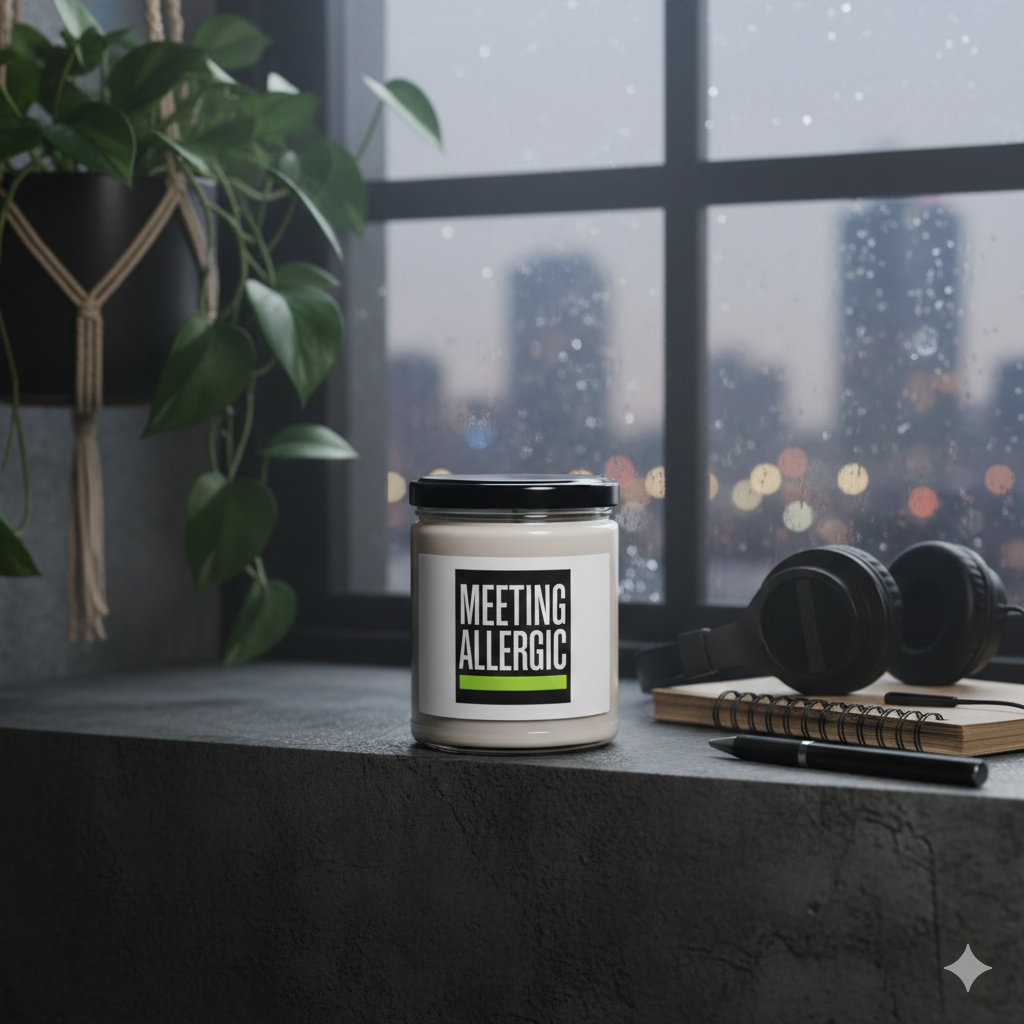 "meeting allergic" studio candle | industrial grotesk soy wax home fragrance "meeting allergic" studio candle | industrial grotesk soy wax home fragrance