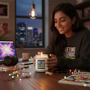 "meeting allergic" studio candle | industrial grotesk soy wax home fragrance